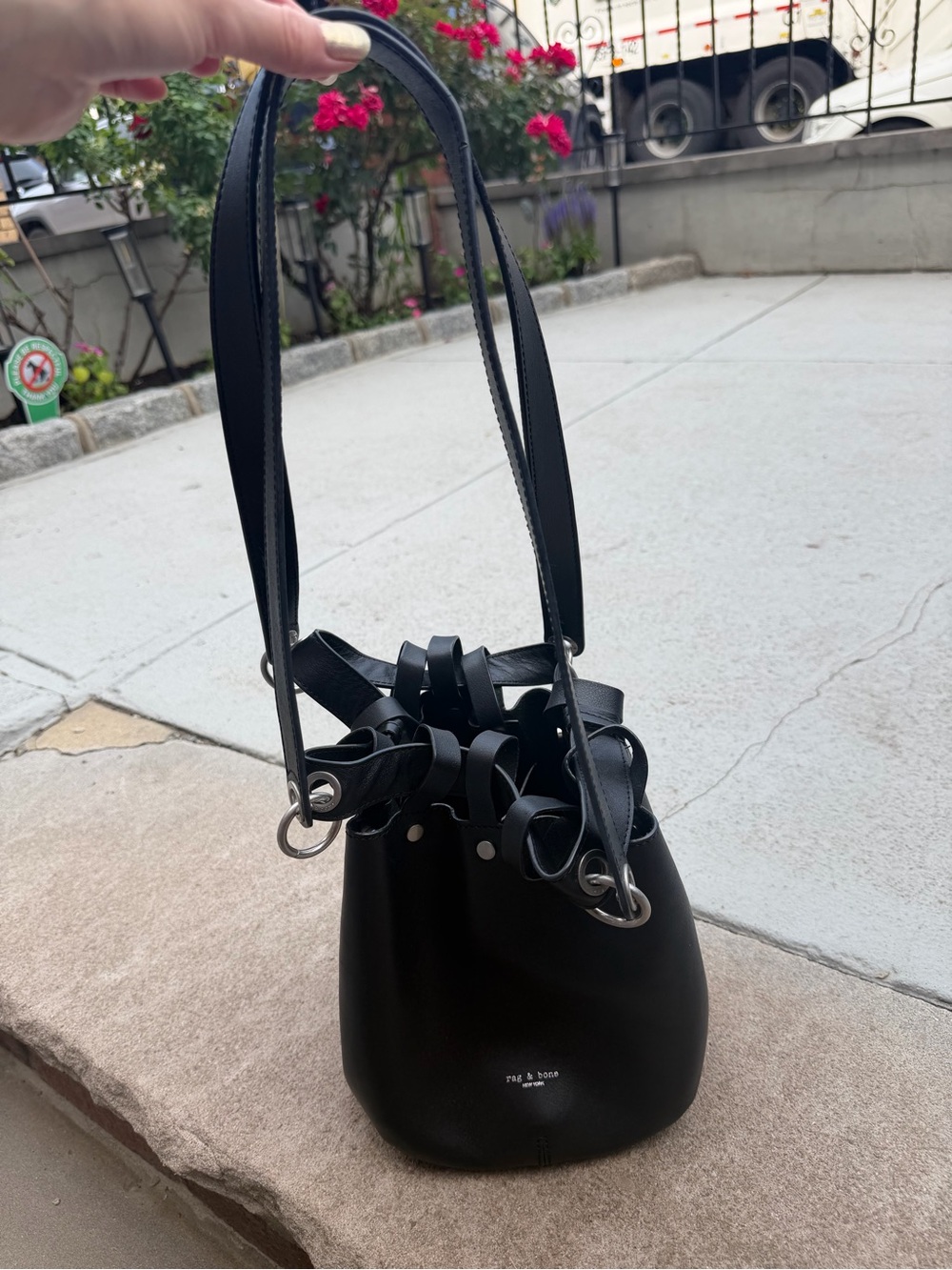 Rag & bone Black Leather Bucket Shoulder Bag with Drawstring